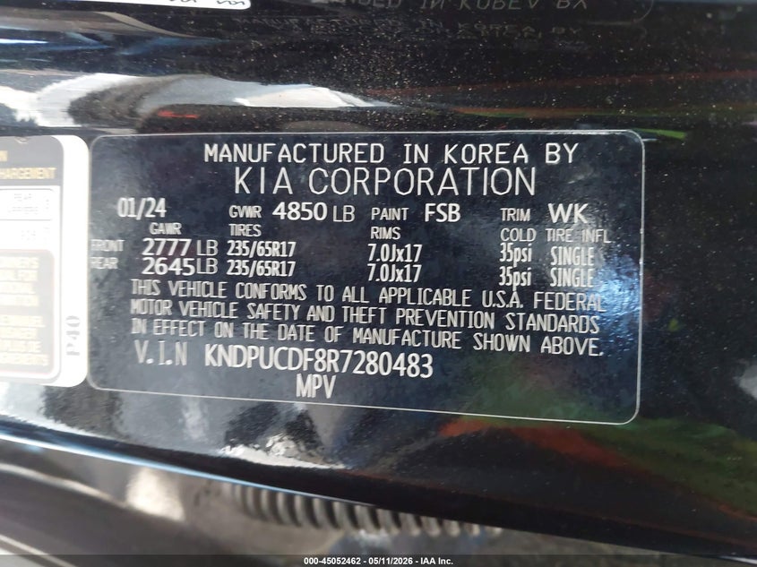 2024 Kia Sportage VIN KNDPUCDF8R7280483 IAAI salvage auction — RIGHT FRONT, Original (Texas), sold $10,550 on 2026-07-20 (photo 9)