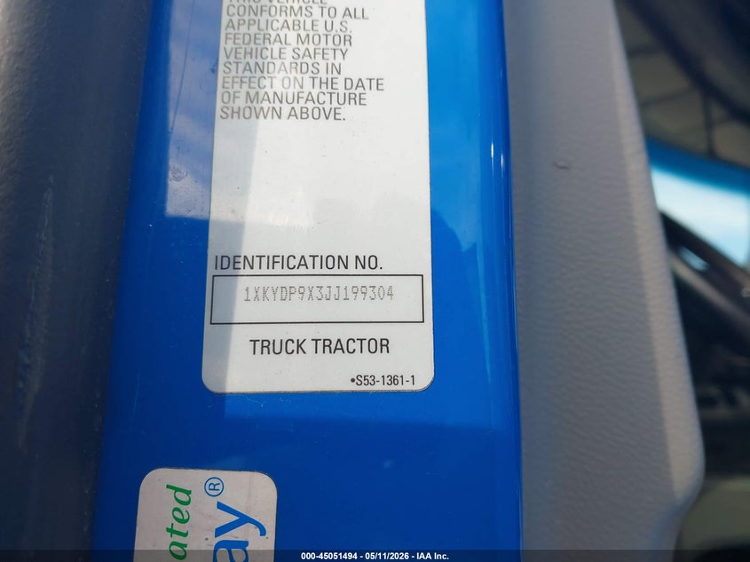 2018 Kenworth T680 VIN 1XKYDP9X3JJ199304 IAAI salvage auction — FRONT END, Salvage (Texas), sold $9,000 on 2026-07-08 (photo 8)