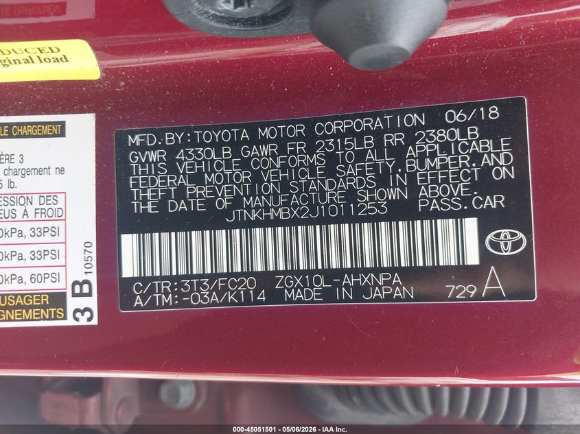 2018 Toyota C-hr VIN JTNKHMBX2J1011253 IAAI salvage auction — FRONT END, Salvage (Texas), sold $2,300 on 2026-07-30 (photo 9)