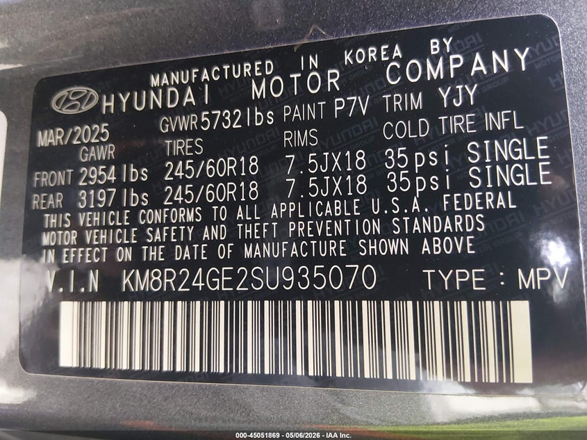 2025 Hyundai Palisade VIN KM8R24GE2SU935070 IAAI salvage auction — FRONT END, Salvage (Texas), sold $11,000 on 2026-07-07 (photo 9)