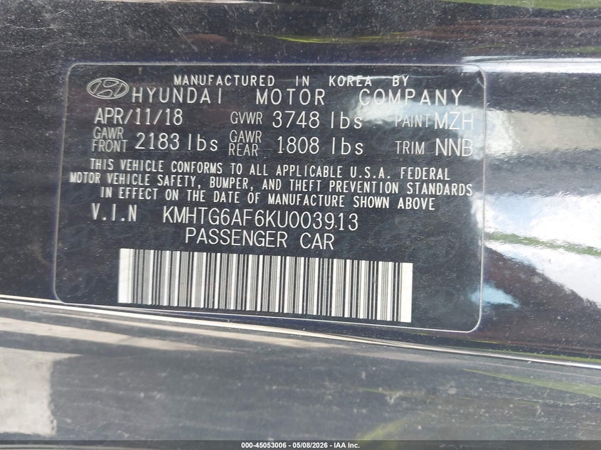 2019 Hyundai Veloster VIN KMHTG6AF6KU003913 IAAI salvage auction — FRONT END, Salvage (Rhode Island), sold $1,500 on 2026-07-28 (photo 9)