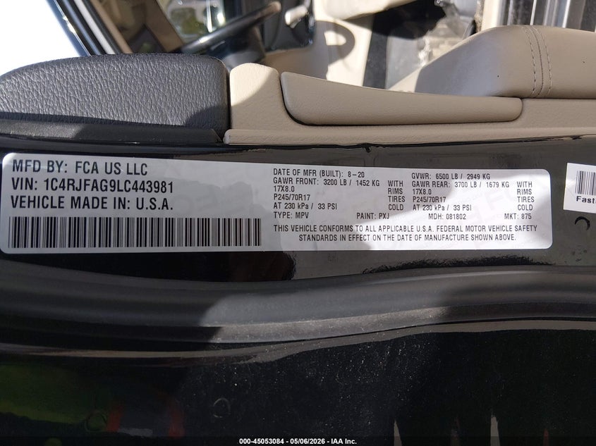 2020 Jeep Grand cherokee VIN 1C4RJFAG9LC443981 IAAI salvage auction — NORMAL WEAR, SF97 (Rhode Island), sold $13,225 on 2026-07-31 (photo 9)