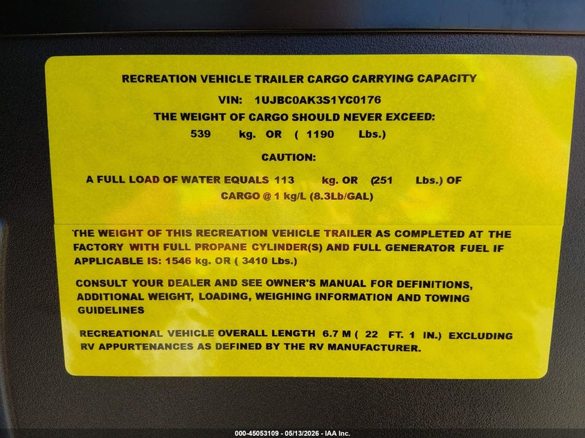 2025 Jayco Jayfl184bh VIN 1UJBC0AK3S1YC0176 IAAI salvage auction — HAIL, Regular Certificate (Iowa), sold $6,550 on 2026-07-08 (photo 9)