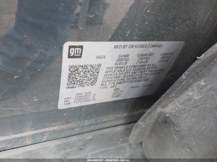 2025 Chevrolet Trax VIN KL77LHEP7SC040360 IAAI salvage auction — HAIL, Salvage Title, sold $11,300 on 2026-08-26 (photo 9)