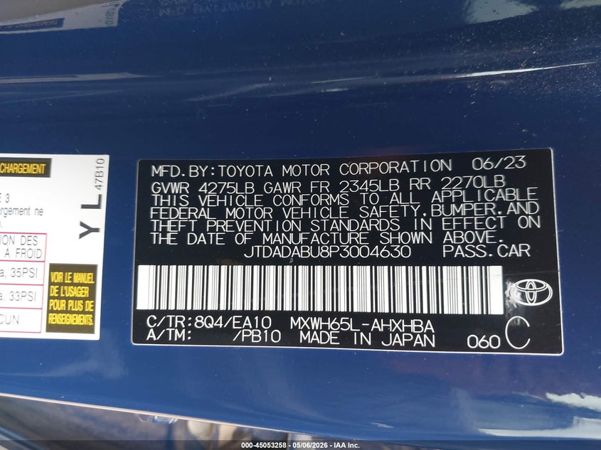 2023 Toyota Prius VIN JTDADABU8P3004630 IAAI salvage auction — FRONT END, Clear (Oklahoma), sold $1,050 on 2026-08-01 (photo 9)