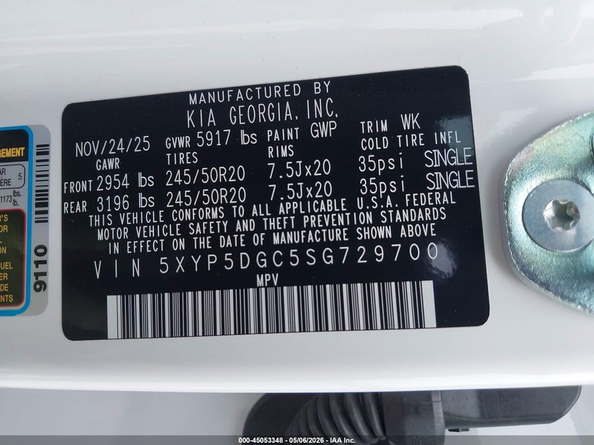 2025 Kia Telluride VIN 5XYP5DGC5SG729700 IAAI salvage auction — FRONT END, Salvage (Texas), sold $12,600 on 2026-07-29 (photo 9)