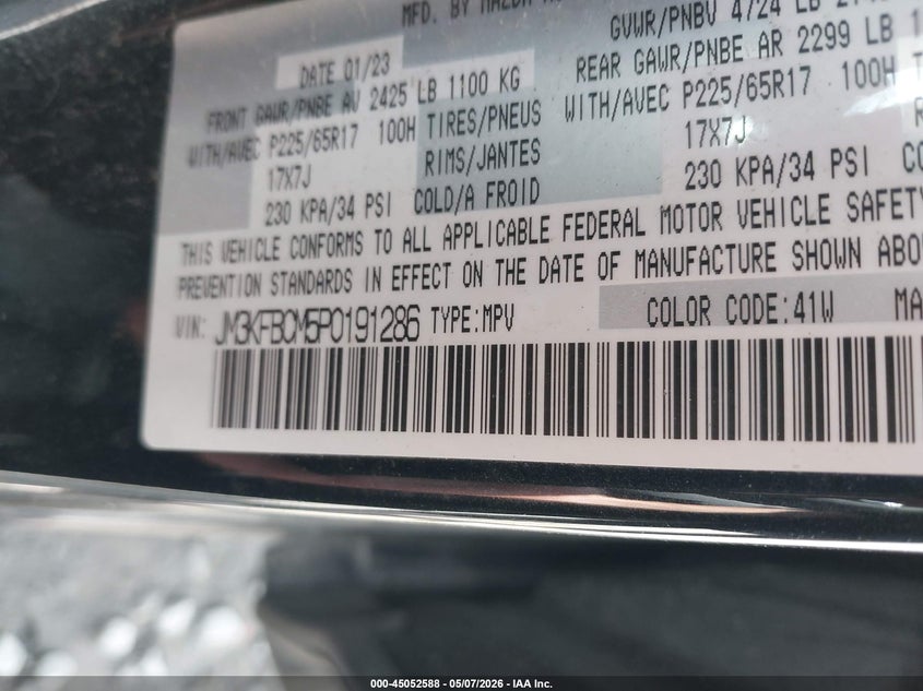 2023 Mazda Cx-5 VIN JM3KFBCM5P0191286 IAAI salvage auction — FRONT END, Salvage (Vermont), sold $5,900 on 2026-07-11 (photo 9)