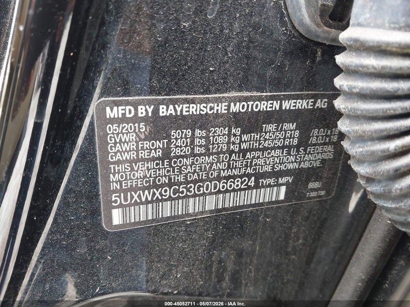 2016 BMW X3 VIN 5UXWX9C53G0D66824 IAAI salvage auction — LEFT SIDE, Salvage (Georgia), sold $2,500 on 2026-07-24 (photo 9)