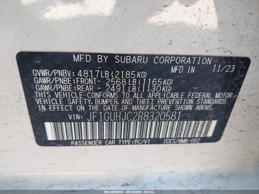 2024 Subaru Impreza VIN JF1GUHJC2R8320581 IAAI salvage auction — FRONT END, Salvage (Texas), sold $7,100 on 2026-07-07 (photo 9)
