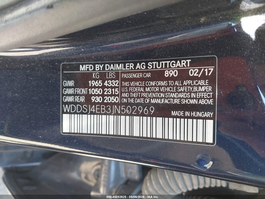 2018 Mercedes-benz Cla-klasse VIN WDDSJ4EB3JN502969 IAAI salvage auction — MECHANICAL, Salvage (Arizona), sold $2,000 on 2026-07-28 (photo 9)