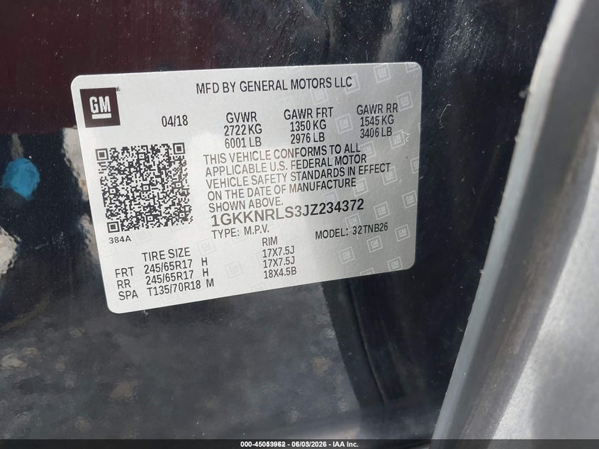 2018 Gmc Acadia VIN 1GKKNRLS3J2234372 IAAI salvage auction — NORMAL WEAR, SF97 (Florida), sold $12,100 on 2026-07-16 (photo 9)