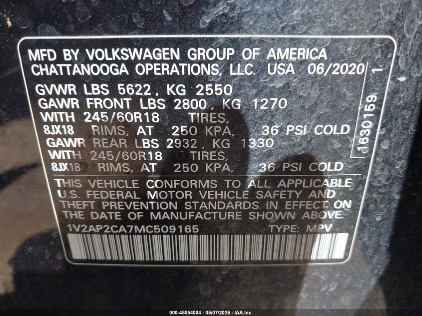2021 Volkswagen Atlas VIN 1V2AP2CA7MC509165 IAAI salvage auction — SIDE, Salvage (Texas), sold $3,175 on 2026-07-19 (photo 9)