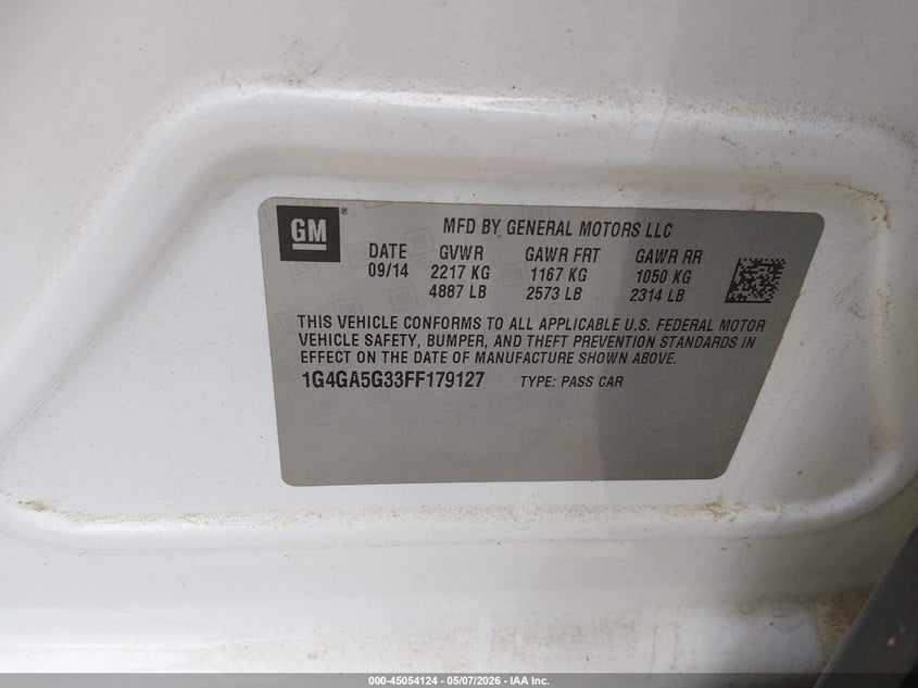 2015 Buick Lacrosse VIN 1G4GA5G33FF179127 IAAI salvage auction — FRONT END, Salvage (Mississippi), sold $2,600 on 2026-07-22 (photo 9)
