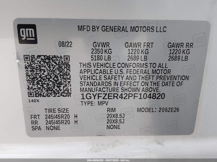 2023 Cadillac Xt4 VIN 1GYFZER42PF104820 IAAI salvage auction — FRONT END, Original (Texas), sold $11,050 on 2026-07-07 (photo 9)