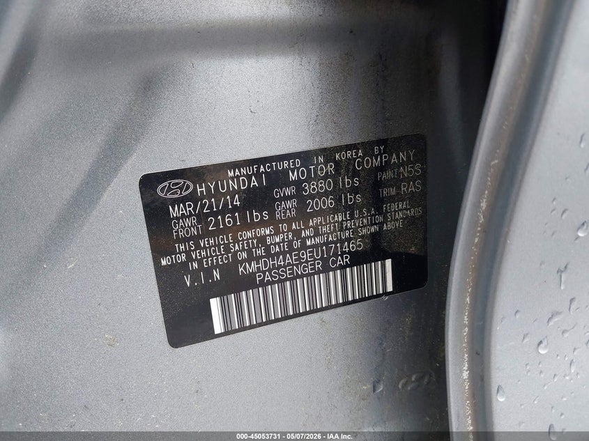 2014 Hyundai Elantra VIN KMHDH4AE9EU171465 IAAI salvage auction — FRONT END, Salvage (Georgia), sold $775 on 2026-07-15 (photo 9)