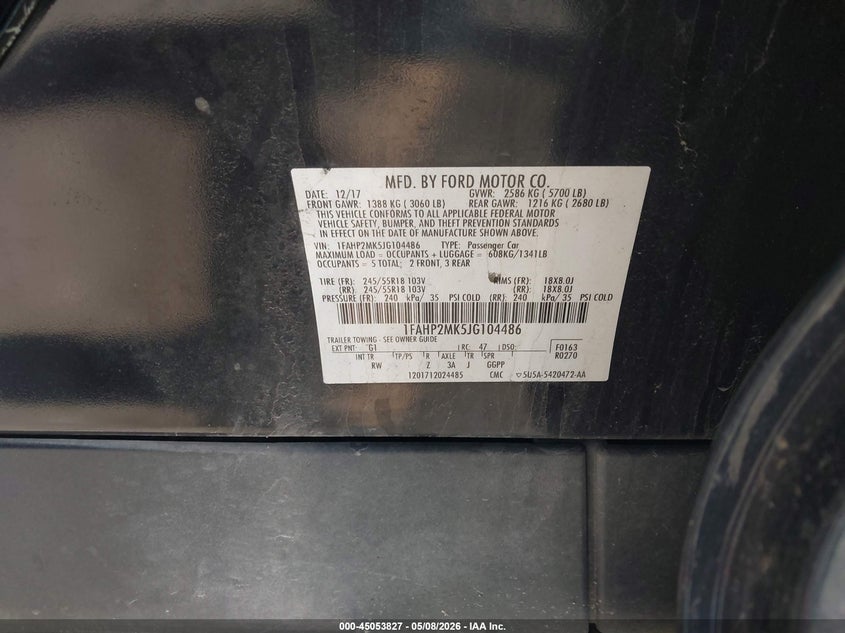 2018 Ford Police VIN 1FAHP2MK5JG104486 IAAI salvage auction — FRONT END, Salvage (Illinois), sold $350 on 2026-07-21 (photo 9)