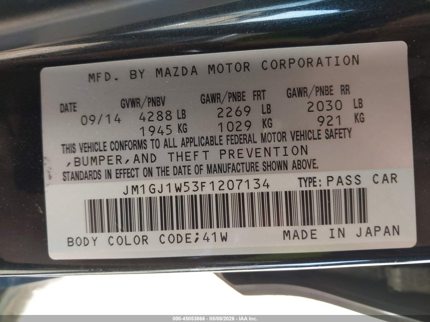2015 Mazda 6 VIN JM1GJ1W53F1207134 IAAI salvage auction — FRONT END, Salvage (Minnesota), sold $25 on 2026-07-29 (photo 9)