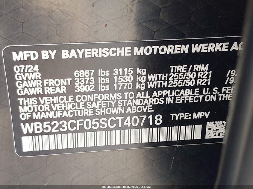 2025 BMW Ix VIN WB523CF05SCT40718 IAAI salvage auction — FRONT END, Salvage (California), sold $23,650 on 2026-07-16 (photo 9)