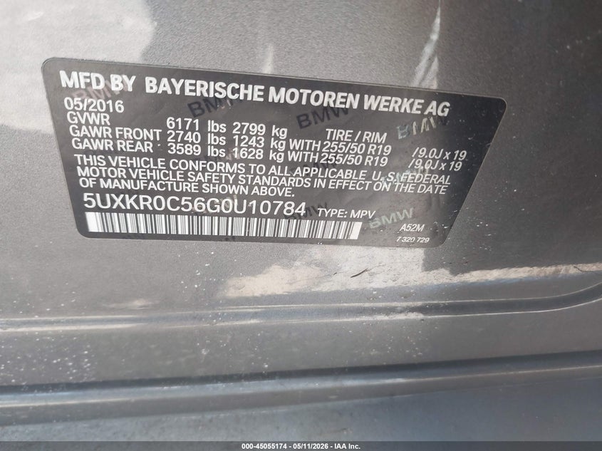 2016 BMW X5 VIN 5UXKR0C56G0U10784 IAAI salvage auction — ALL OVER, Salvage (New Hampshire), sold $7,400 on 2026-08-01 (photo 9)