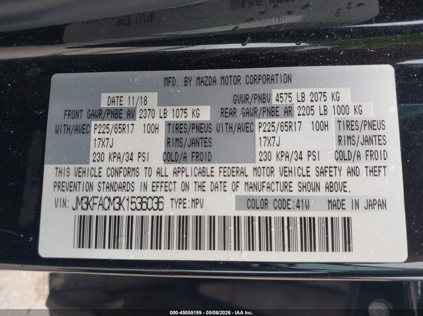 2019 Mazda Cx-5 VIN JM3KFACM3K1536036 IAAI salvage auction — FRONT END, Original (Texas), sold $3,850 on 2026-07-30 (photo 9)