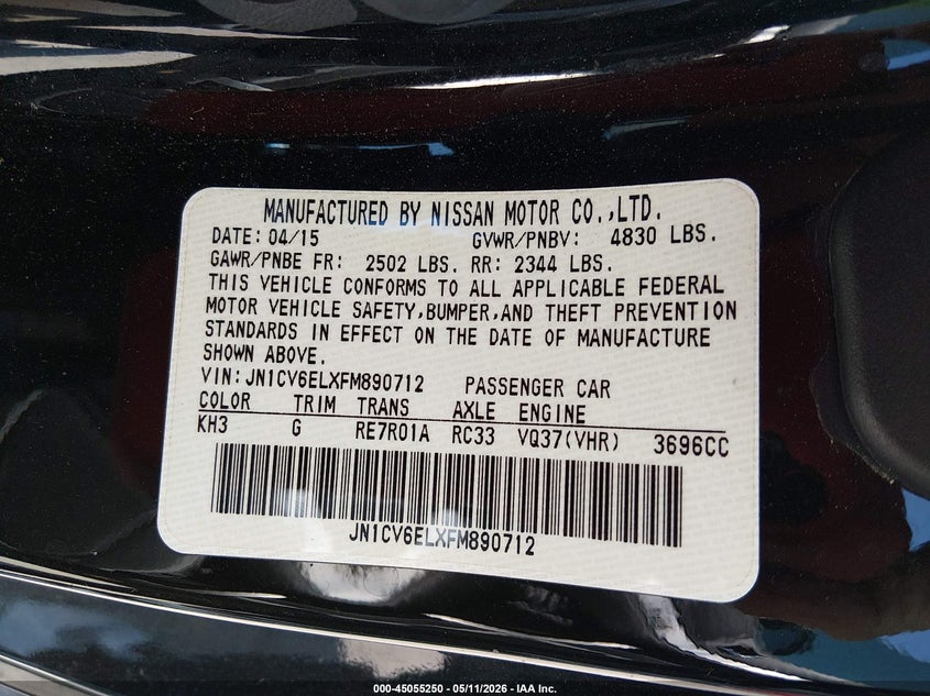 2015 Infiniti Q60 VIN JN1CV6ELXFM890712 IAAI salvage auction — REAR END, Salvage (Missouri), sold $3,850 on 2026-07-16 (photo 9)