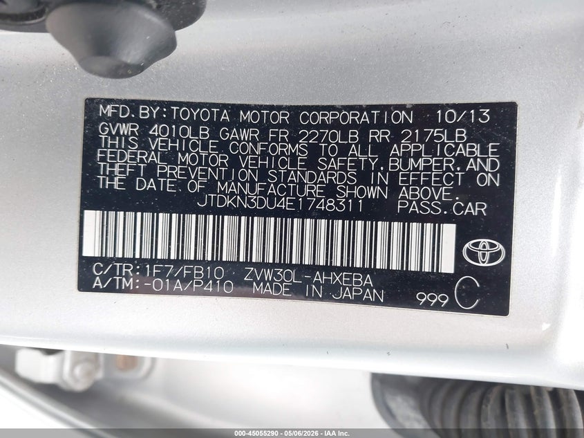 2014 Toyota Prius VIN JTDKN3DU4E1748311 IAAI salvage auction — FRONT END, Salvage (Texas), sold $425 on 2026-07-21 (photo 9)