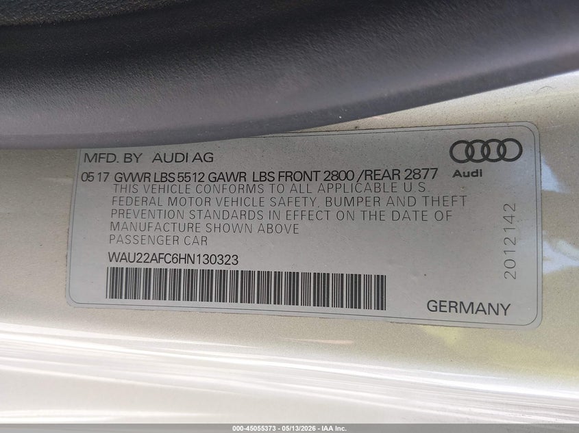 2017 Audi A7 VIN WAU22AFC6HN130323 IAAI salvage auction — FRONT END, Salvage (Missouri), sold $2,850 on 2026-07-28 (photo 9)