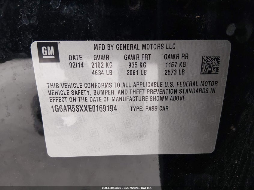 2014 Cadillac Cts VIN 1G6AR5SXXE0169194 IAAI salvage auction — RIGHT FRONT, Original (Texas), sold $1,650 on 2026-07-10 (photo 9)