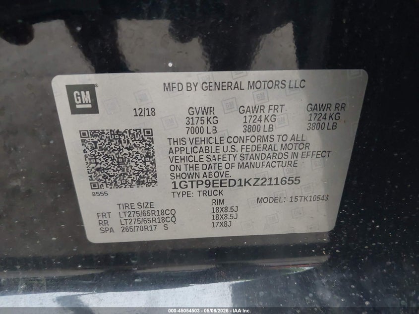 2019 Gmc SIERRA VIN 1GTP9EED1KZ211655 IAAI salvage auction — LEFT SIDE, Salvage (Texas), sold $6,900 on 2026-07-23 (photo 9)