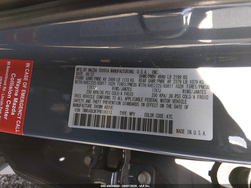 2023 Mazda Cx-50 VIN 7MMVABCM7PN116113 IAAI salvage auction — SIDE, Salvage (New Jersey), sold $8,000 on 2026-07-17 (photo 9)