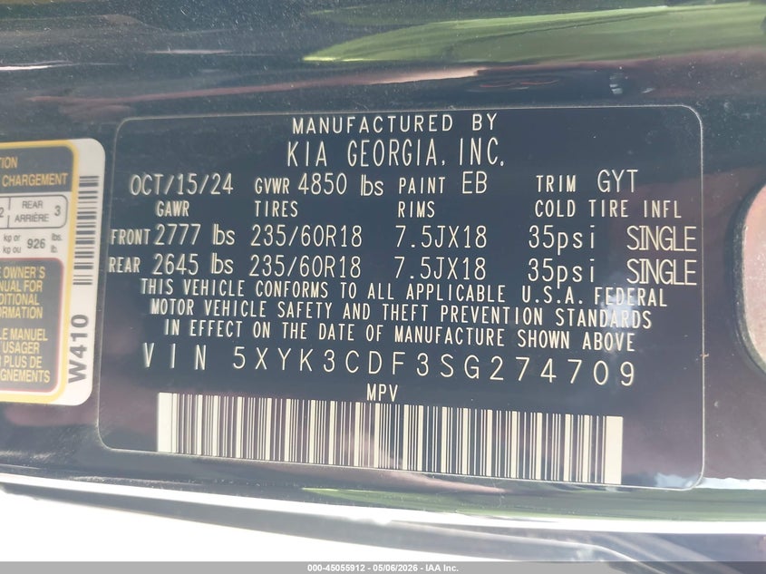 2025 Kia Sportage VIN 5XYK3CDF3SG274709 IAAI salvage auction — LEFT SIDE, Salvage (Montana), sold $8,450 on 2026-07-29 (photo 9)