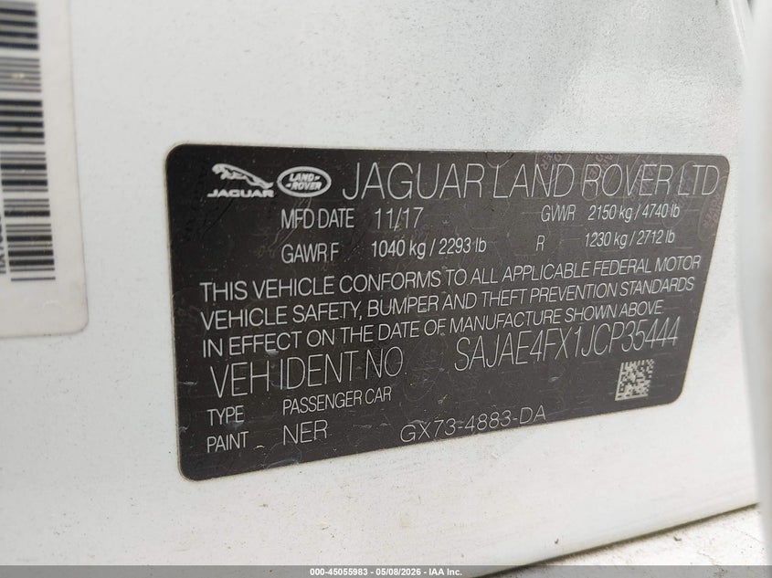 2018 Jaguar Xe VIN SAJAE4FX1JCP35444 IAAI salvage auction — FRONT END, Salvage (Georgia), sold $1,150 on 2026-07-09 (photo 9)