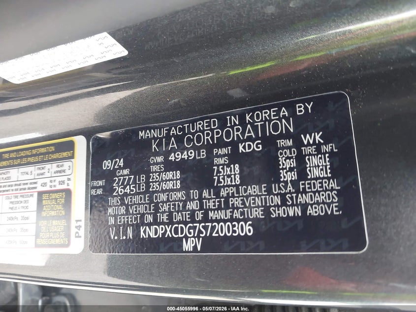 2025 Kia Sportage hybrid VIN KNDPXCDG7S7200306 IAAI salvage auction — RIGHT SIDE, Salvage (Texas), sold $6,800 on 2026-07-15 (photo 9)