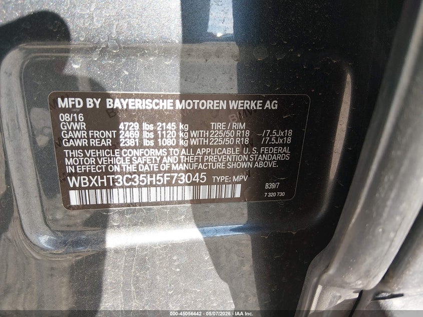 2017 BMW X1 VIN WBXHT3C35H5F73045 IAAI salvage auction — FRONT & REAR, Salvage (Colorado), sold $2,550 on 2026-07-21 (photo 9)