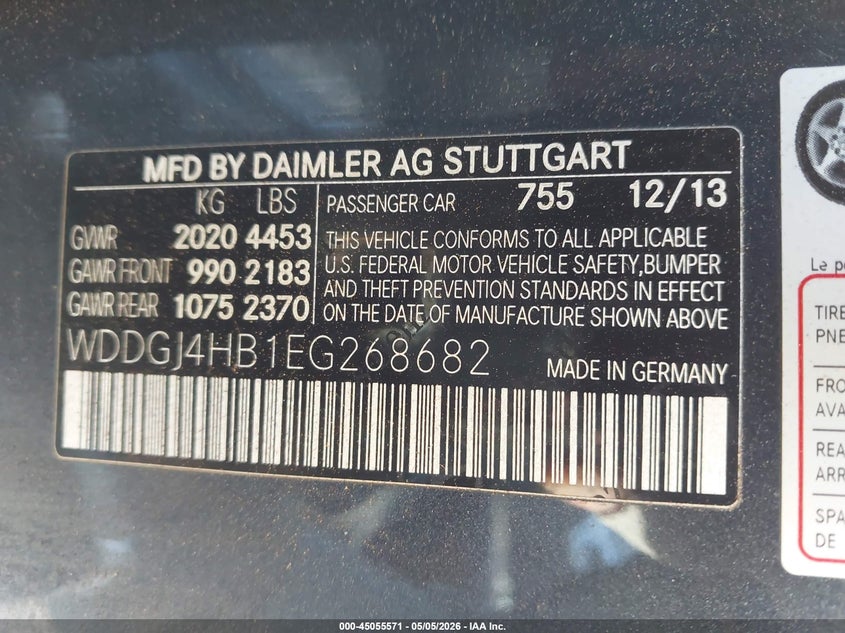 2014 Mercedes-benz C-klasse VIN WDDGJ4HB1EG268682 IAAI salvage auction — NORMAL WEAR, Salvage (Texas), sold $25 on 2026-08-18 (photo 9)