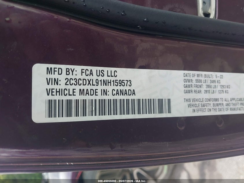 2022 Dodge Charger VIN 2C3CDXL91NH159573 IAAI salvage auction — FRONT END, Salvage (Georgia), sold $20,300 on 2026-09-08 (photo 9)