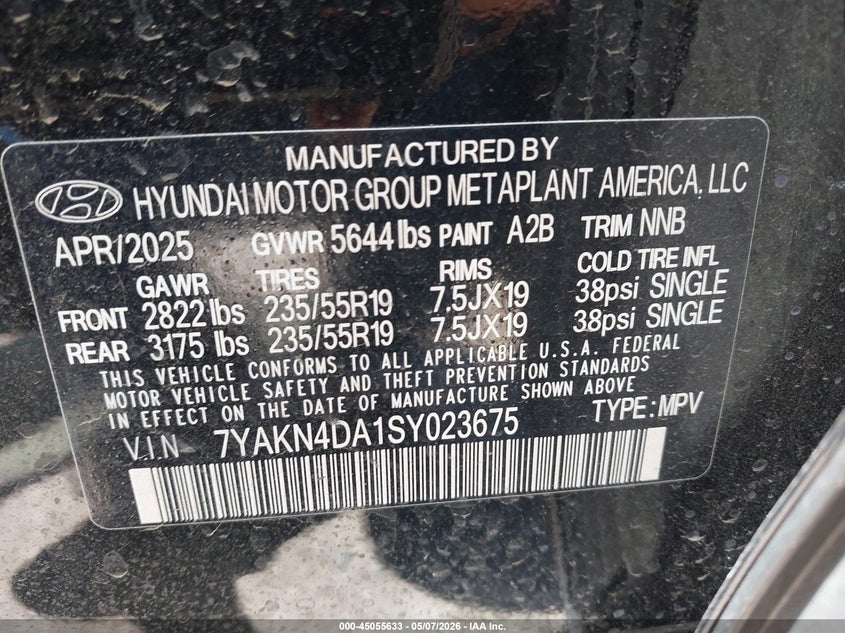 2025 Hyundai Ioniq 5 VIN 7YAKN4DA1SY023675 IAAI salvage auction — FRONT END, Salvage (Texas), sold $9,650 on 2026-07-09 (photo 9)