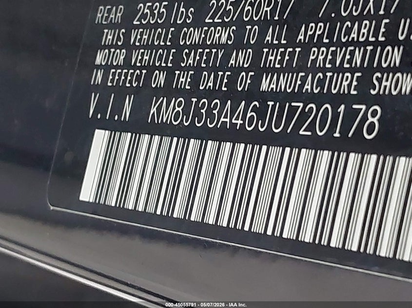 2018 Hyundai Tucson VIN KM8J33A46JU720178 IAAI salvage auction — FRONT END, Original (Texas), sold $1,775 on 2026-07-15 (photo 9)