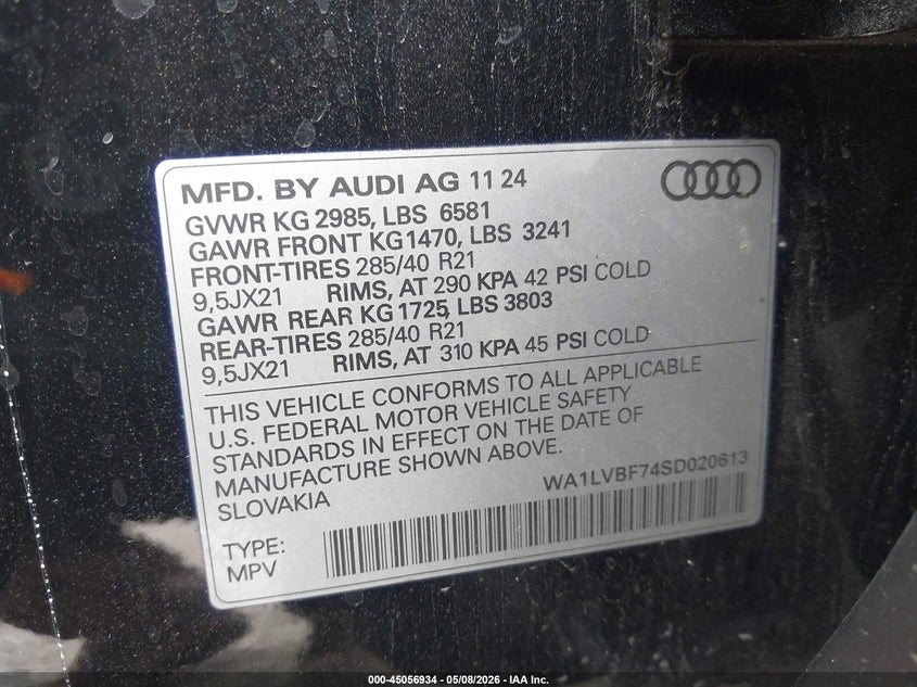 2025 Audi Q7 VIN WA1LVBF74SD020613 IAAI salvage auction — LEFT FRONT, Salvage (Texas), sold $18,600 on 2026-07-30 (photo 9)
