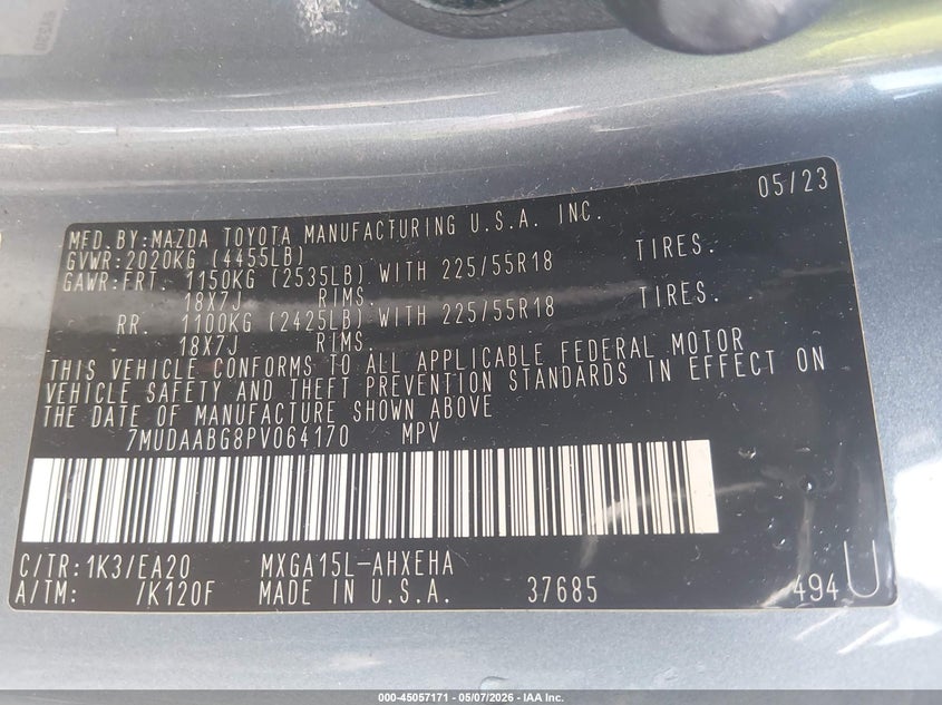 2023 Toyota Corolla cross VIN 7MUDAABG8PV064170 IAAI salvage auction — LEFT SIDE, Salvage (New Jersey), sold $5,800 on 2026-07-30 (photo 9)