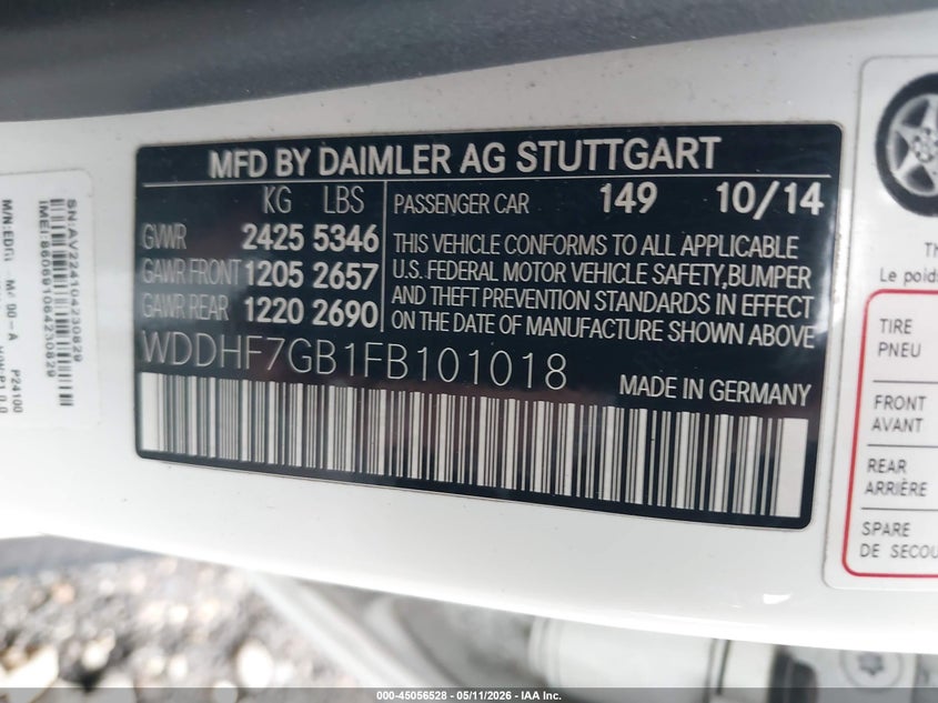 2015 Mercedes-benz E-klasse amg VIN WDDHF7GB1FB101018 IAAI salvage auction — LEFT & RIGHT, Salvage (Idaho), sold $9,625 on 2026-08-11 (photo 9)