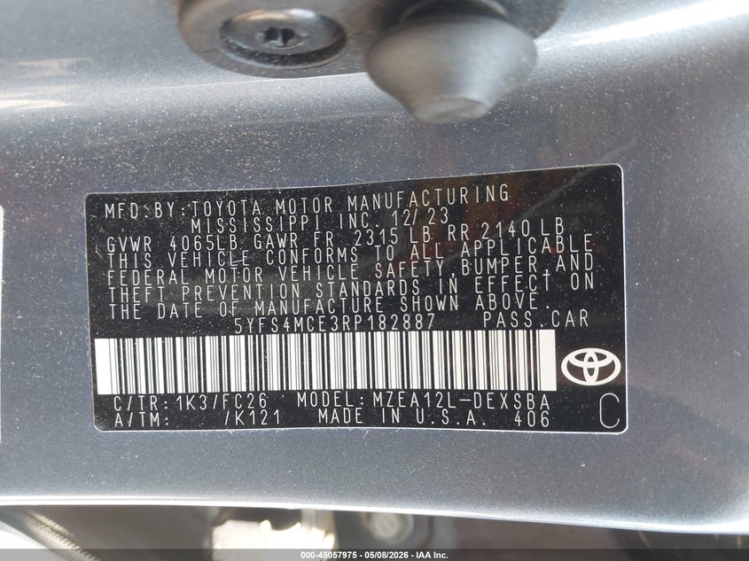 2024 Toyota Corolla VIN 5YFS4MCE3RP182887 IAAI salvage auction — FRONT END, Original (Texas), sold $8,775 on 2026-07-14 (photo 9)
