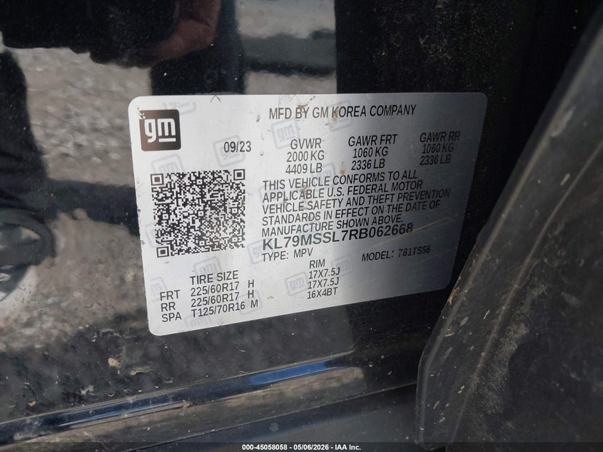 2024 Chevrolet Trailblazer VIN KL79MSSL7RB062668 IAAI salvage auction — FRONT END, Salvage (Missouri), sold $2,700 on 2026-07-13 (photo 9)