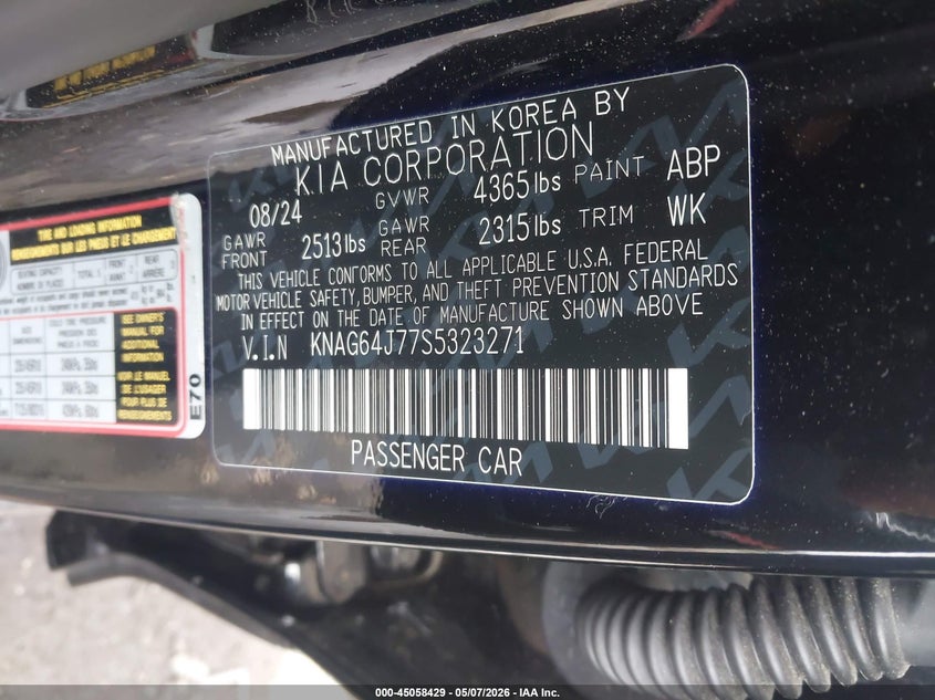 2025 Kia K5 VIN KNAG64J77S5323271 IAAI salvage auction — ALL OVER, Salvage - Greater Than 75% (Maryland), sold $5,350 on 2026-07-21 (photo 9)