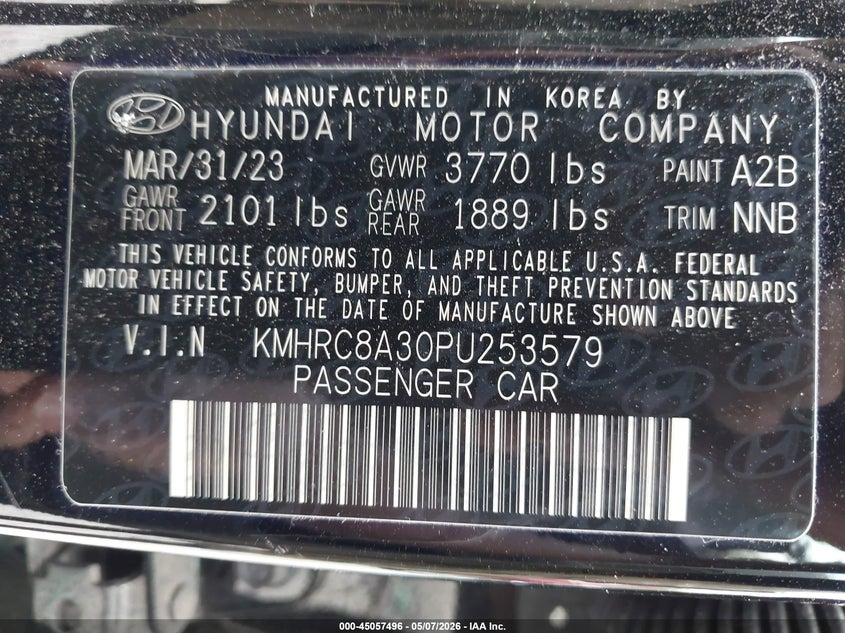 2023 Hyundai Venue VIN KMHRC8A30PU253579 IAAI salvage auction — RIGHT SIDE, Salvage (South Carolina), sold $1,800 on 2026-07-07 (photo 9)