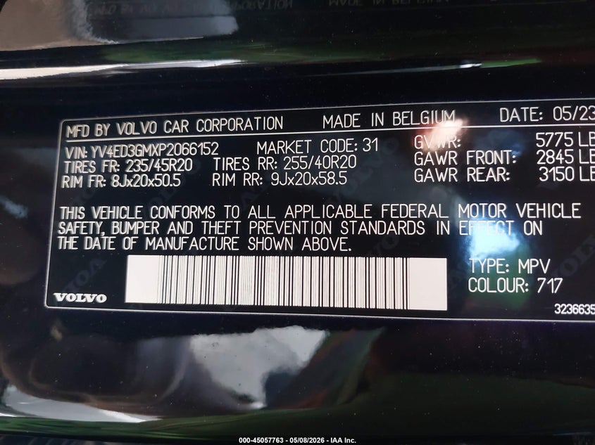 2023 Volvo C40 VIN YV4ED3GMXP2066152 IAAI salvage auction — FRONT & REAR, Salvage (Ohio), sold $10,500 on 2026-07-09 (photo 9)