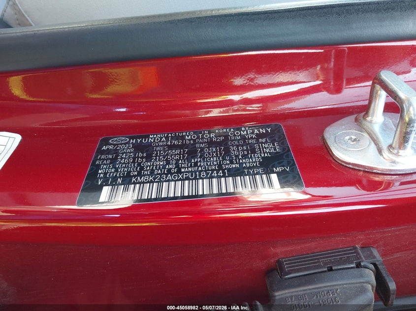 2023 Hyundai Kona VIN KM8K23AGXPU187441 IAAI salvage auction — LEFT FRONT, Certificate Of Destruction (Florida), sold $3,250 on 2026-07-10 (photo 9)
