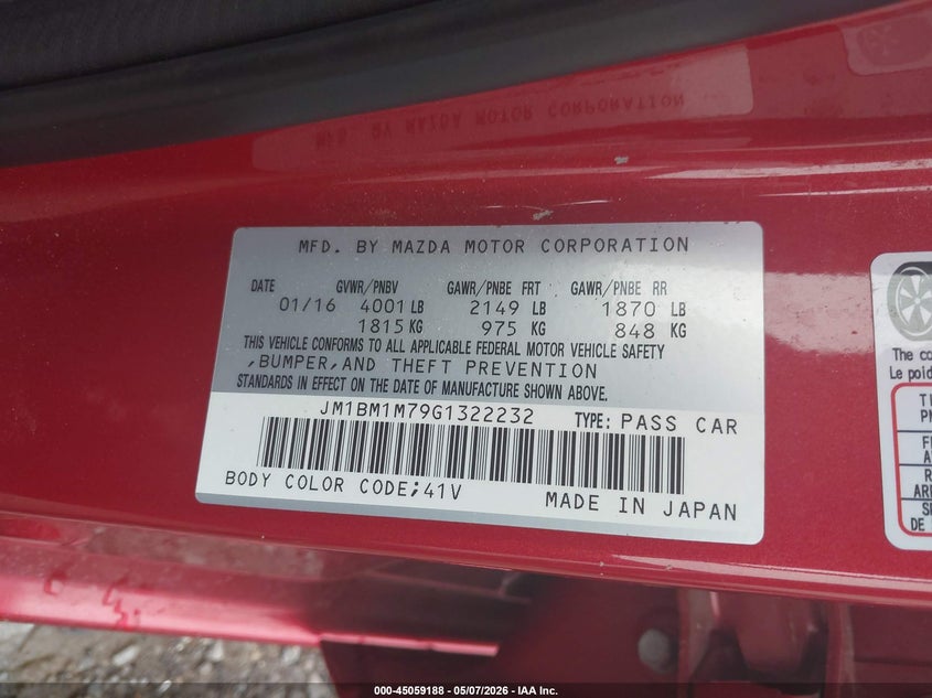 2016 Mazda 3 VIN JM1BM1M79G1322232 IAAI salvage auction — ALL OVER, Salvage (Georgia), sold $725 on 2026-07-28 (photo 9)