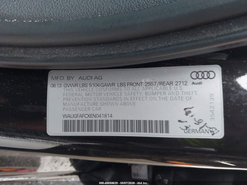 2014 Audi A6 VIN WAUGFAFCXEN041814 IAAI salvage auction — FRONT END, Salvage (Georgia), sold $25 on 2026-07-29 (photo 9)