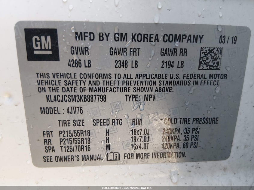 2019 Buick Encore VIN KL4CJCSM3KB887798 IAAI salvage auction — FRONT END, Salvage (Missouri), sold $500 on 2026-07-22 (photo 9)